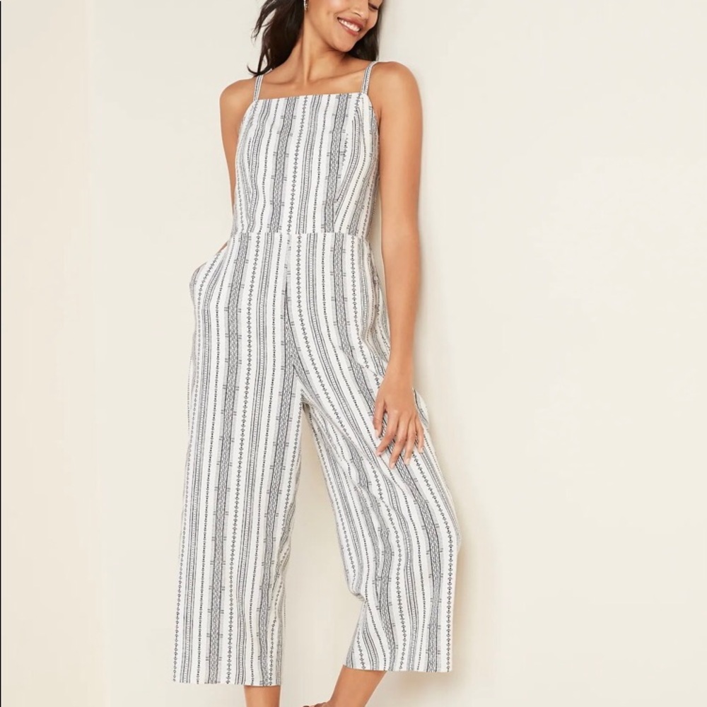 Women’s Linen Blend Jumpsuit Black & White